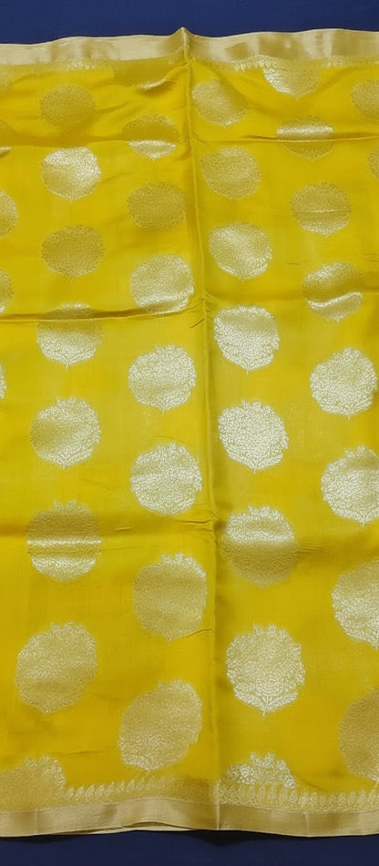 Yellow Pure Chiniya Silk Saree