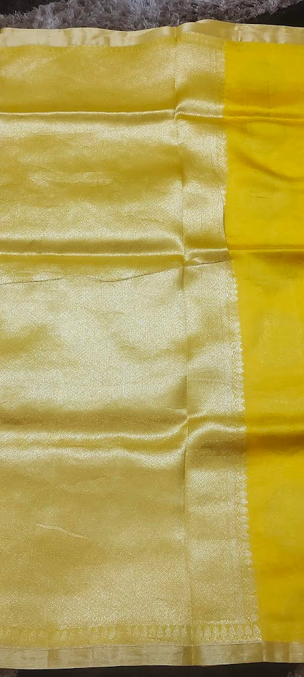 Yellow Pure Chiniya Silk Saree