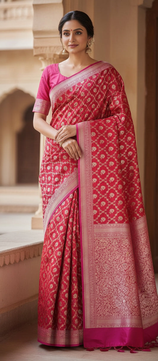 Pure Katan Red Banarasi Saree
