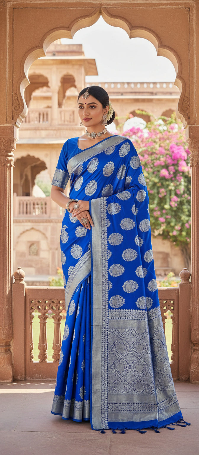 Royal Blue Pure Chiniya Silk Saree