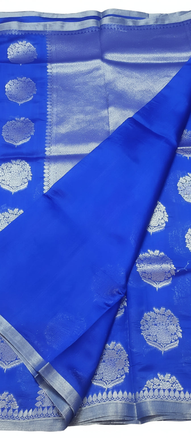 Royal Blue Pure Chiniya Silk Saree