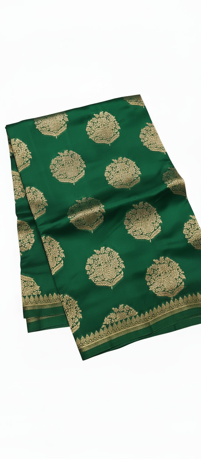 bottle green saree with gold zari 