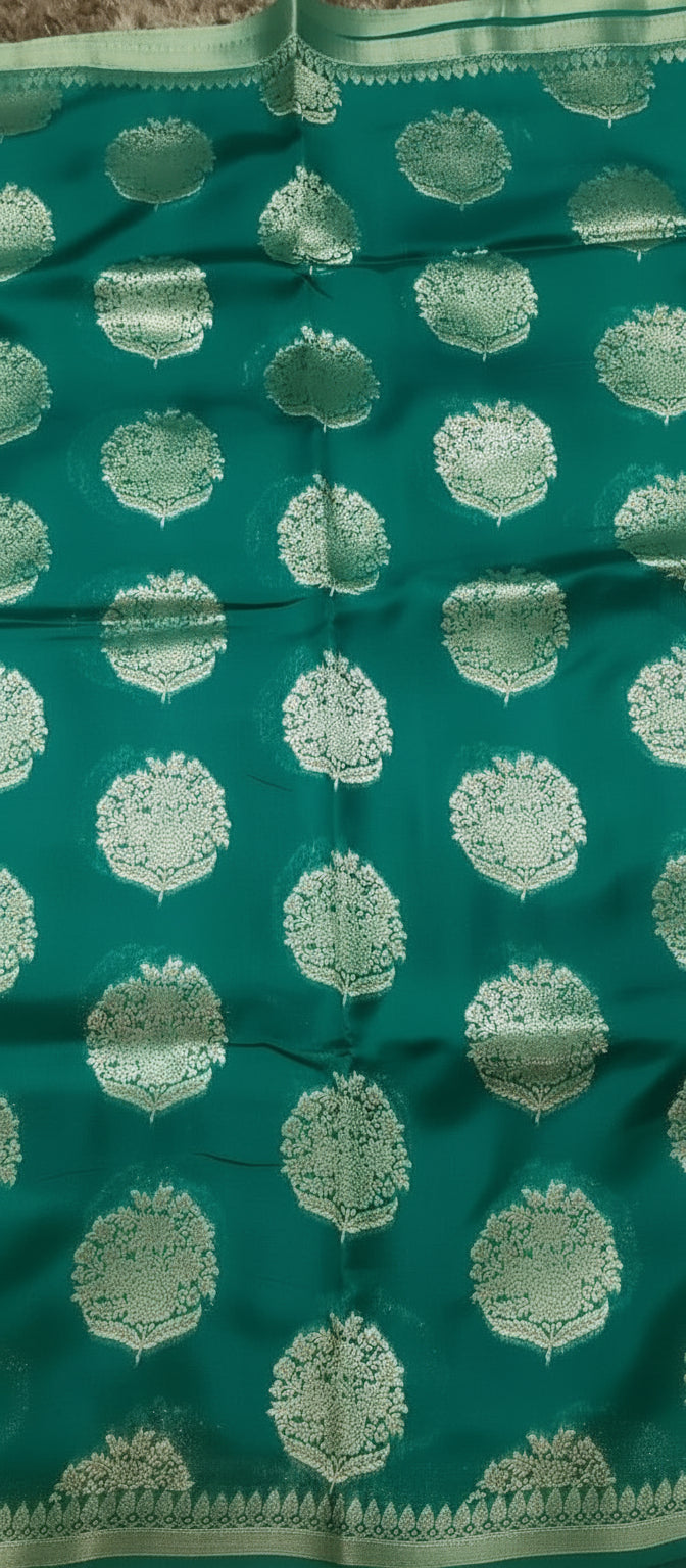 Bottle Green Pure Chiniya Silk Saree