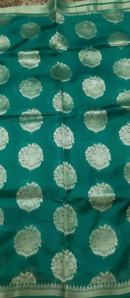 Bottle Green Pure Chiniya Silk Saree
