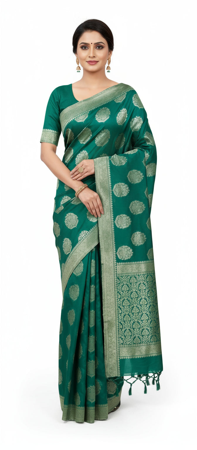 Bottle Green Pure Chiniya Silk Saree