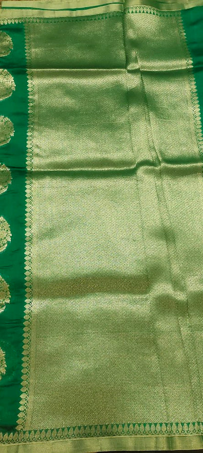 Bottle Green Pure Chiniya Silk Saree