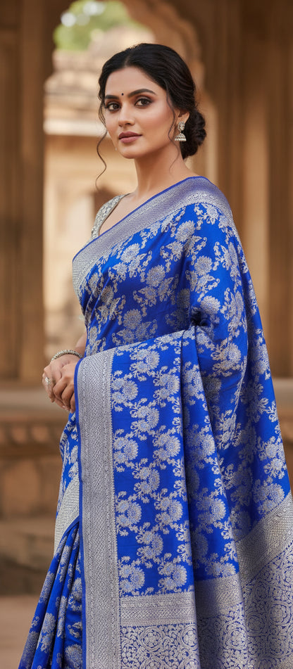 royal blue katan silk saree