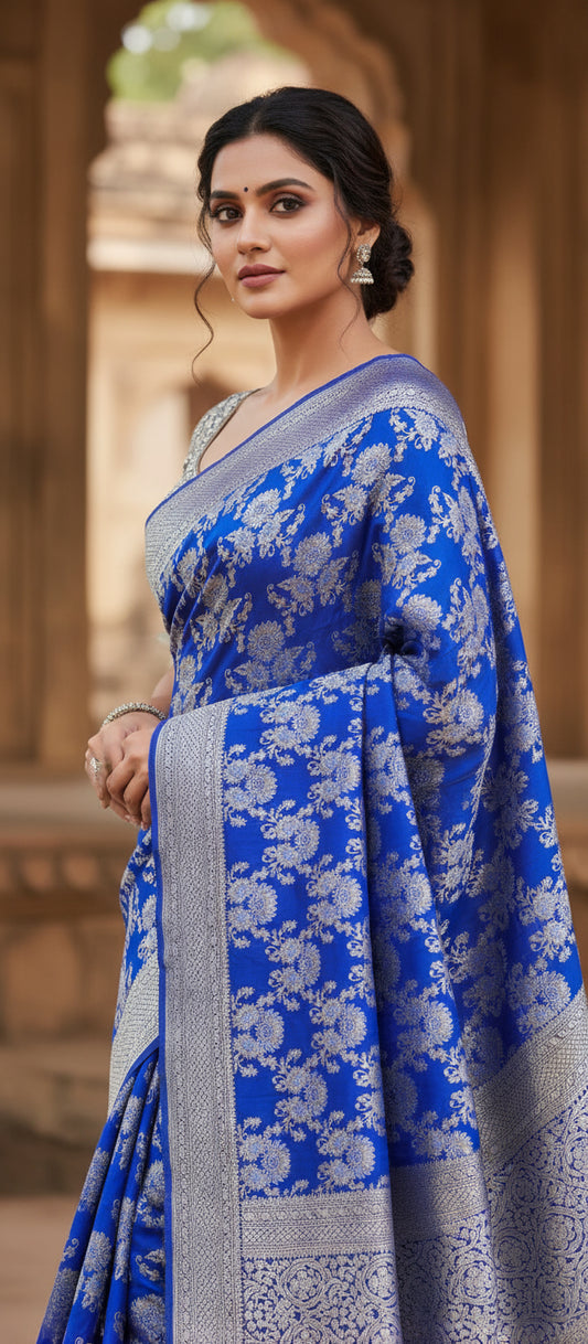 royal blue katan silk saree