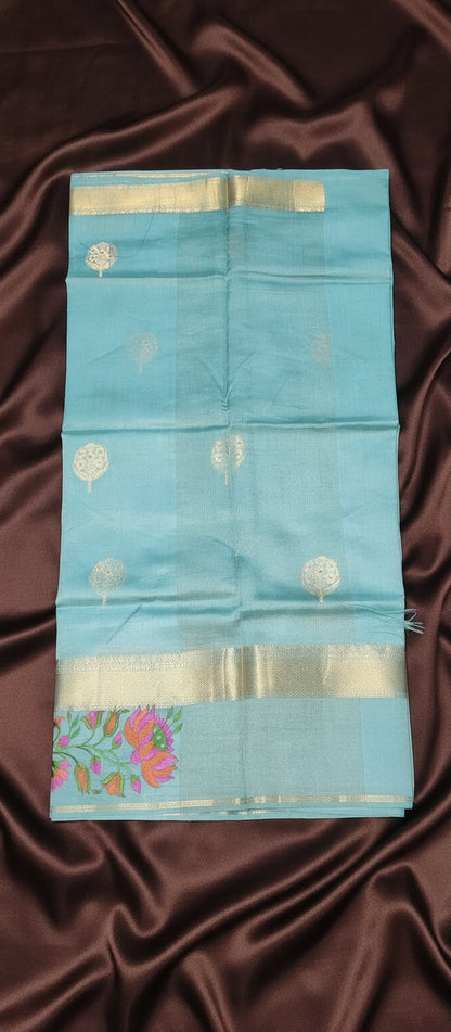 Ocean Blue Pure Chiniya Silk Saree