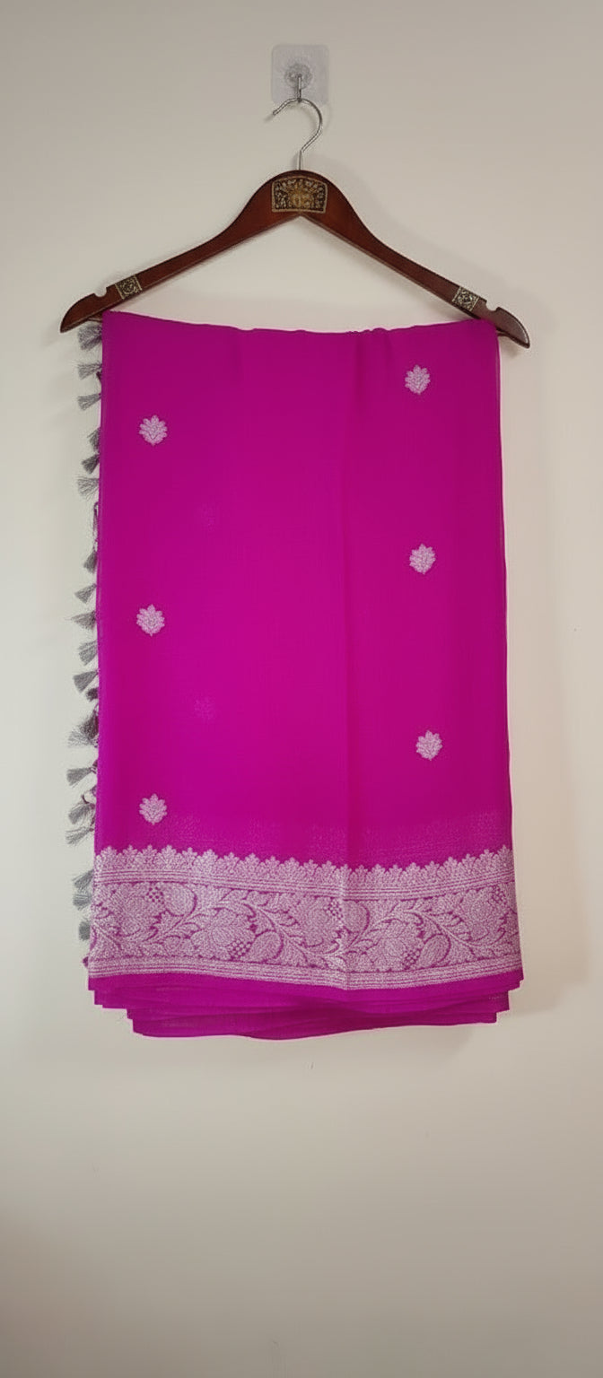 Rani Pink Chiffon Silk Saree