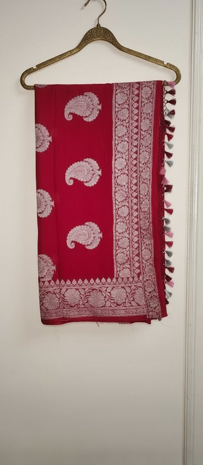 Handloom Red Banarasi Khaddi Chiffon