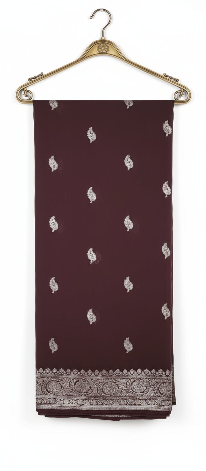 Snuff Brown/ Dark Brown Khaddi Chiffon Saree