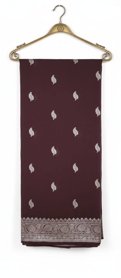 Snuff Brown/ Dark Brown Khaddi Chiffon Saree