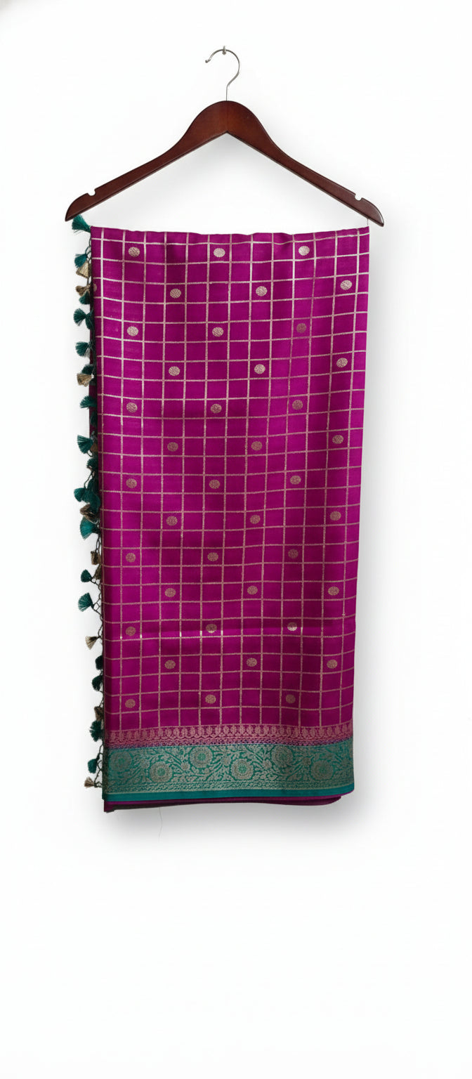 Magenta Pink Semi Banarasi Silk Saree
