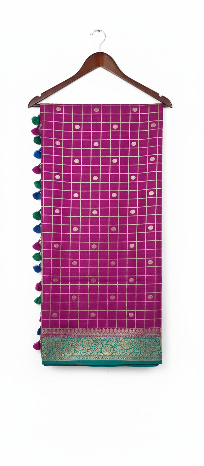 Magenta Pink Semi Banarasi Silk Saree