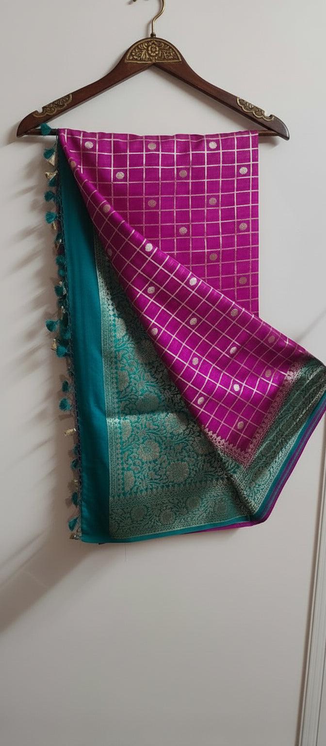 Magenta Pink Semi Banarasi Silk Saree