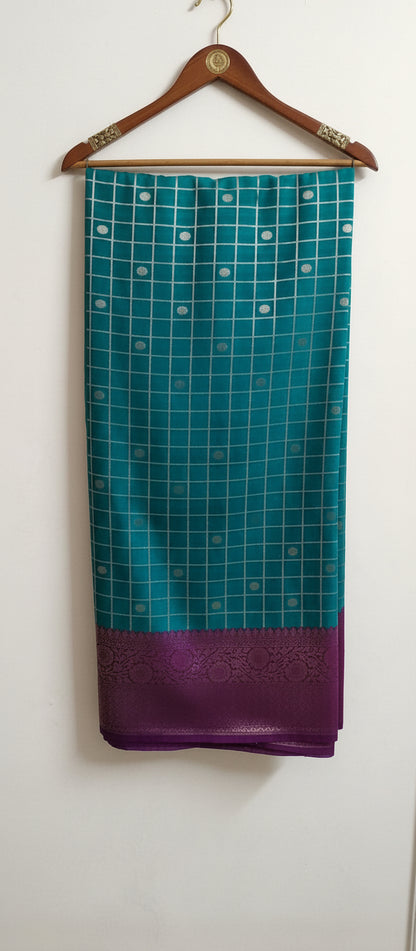 Rama Green Semi Banarasi Silk Saree