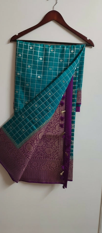 Rama Green Semi Banarasi Silk Saree