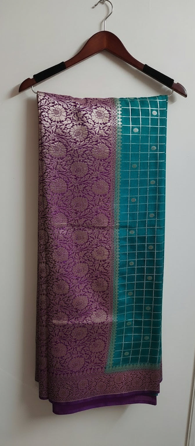 Rama Green Semi Banarasi Silk Saree