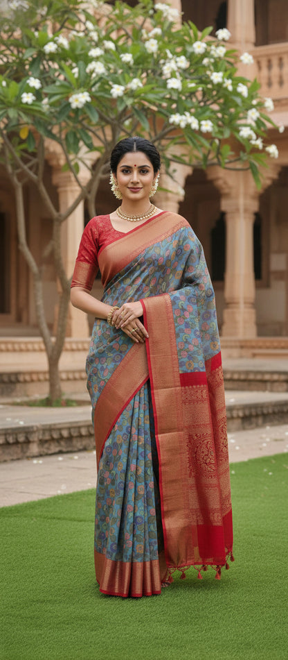Kalamkari Digital Print Banarasi Saree