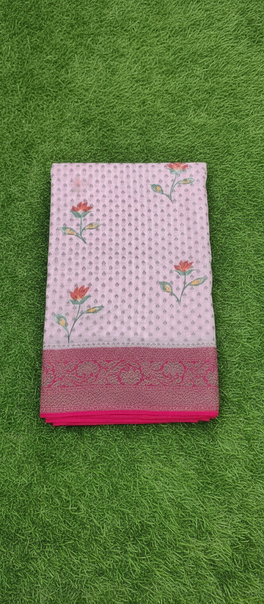 Digital Floral Print Pink Banarasi Saree