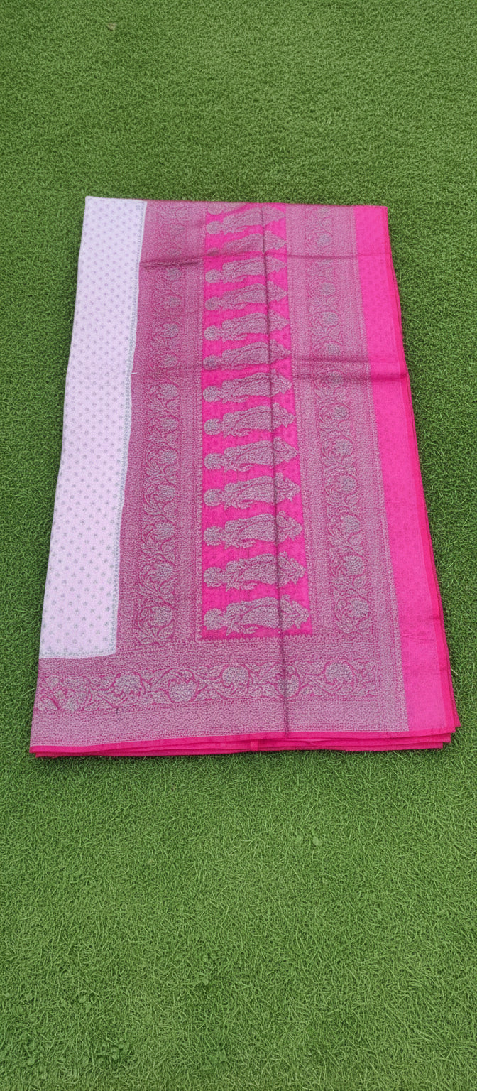 Digital Floral Print Pink Banarasi Saree