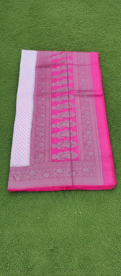 Digital Floral Print Pink Banarasi Saree