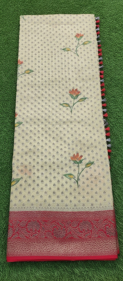 Digital Floral Print Yellow Banarasi Saree