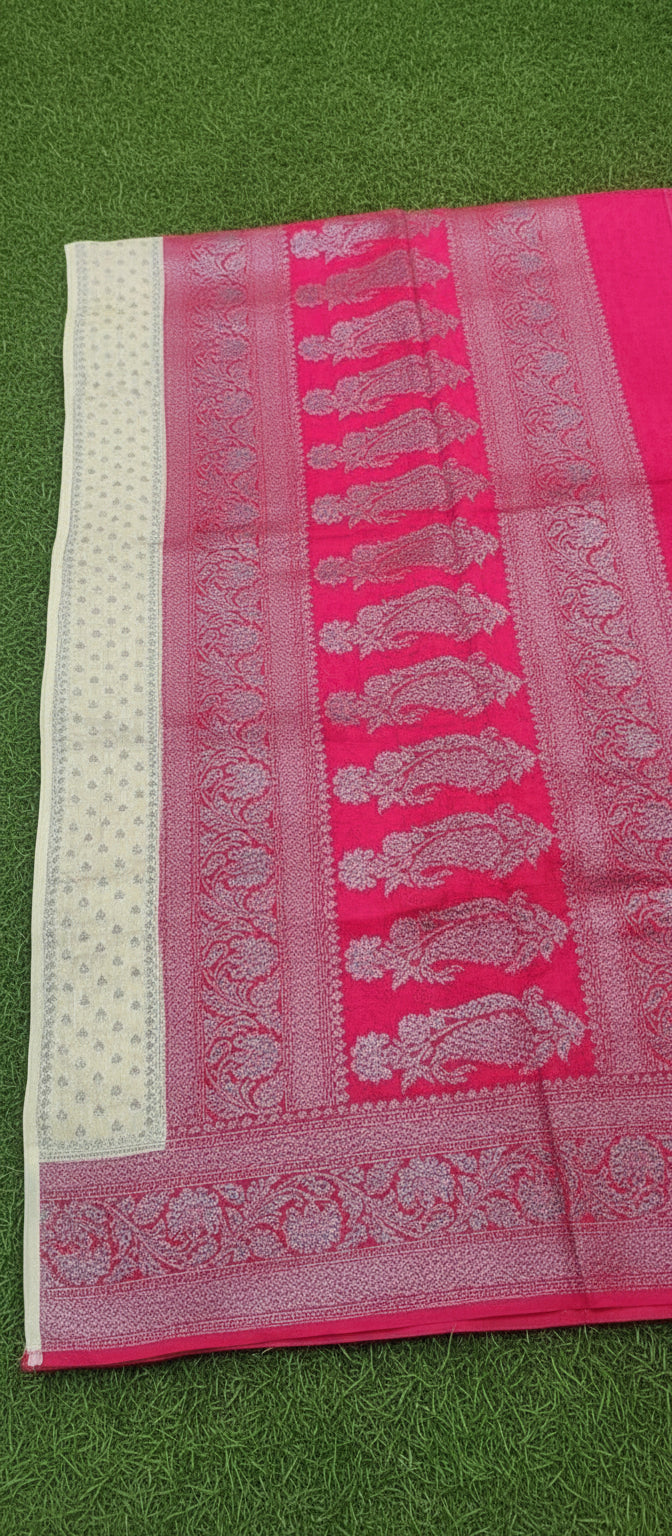 Digital Floral Print Yellow Banarasi Saree