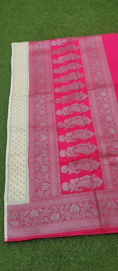 Digital Floral Print Yellow Banarasi Saree