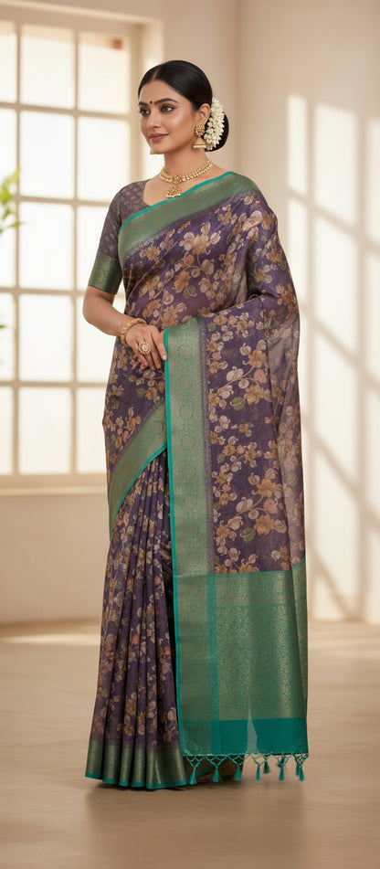 Kalamkari Digital Print Banarasi Saree