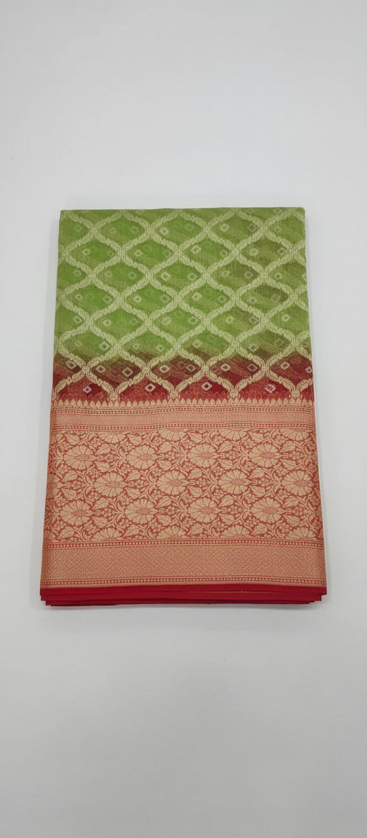 Parrot Green Semi Banarasi Saree