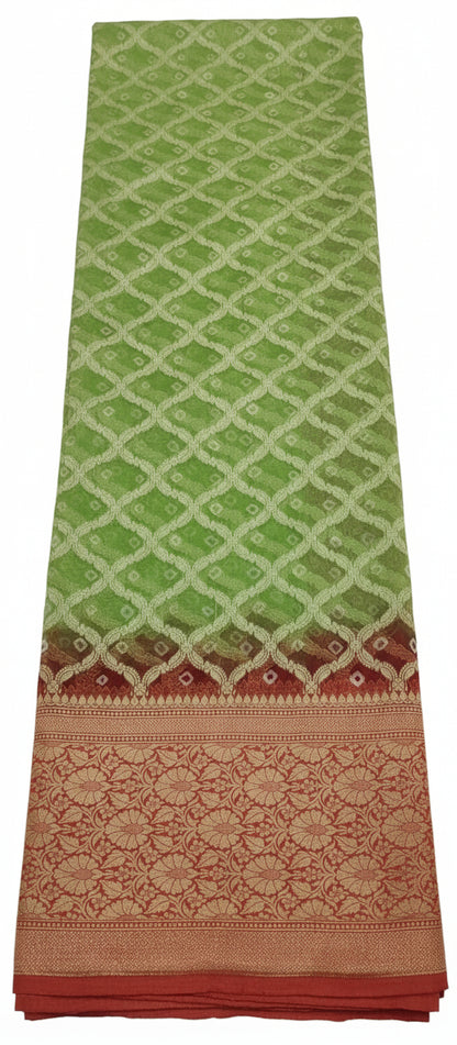 Parrot Green Semi Banarasi Saree