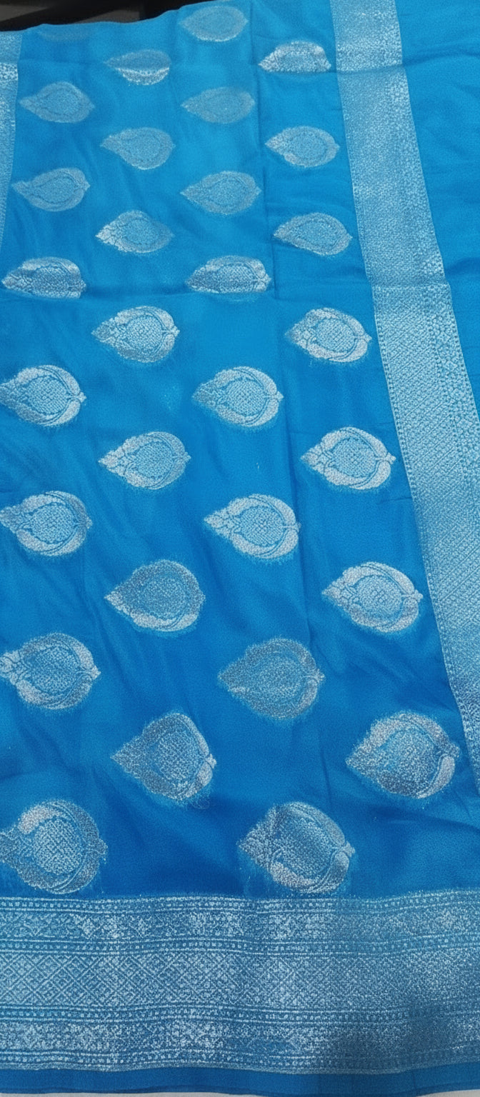 Pastel Blue Digital Print Banarasi Saree