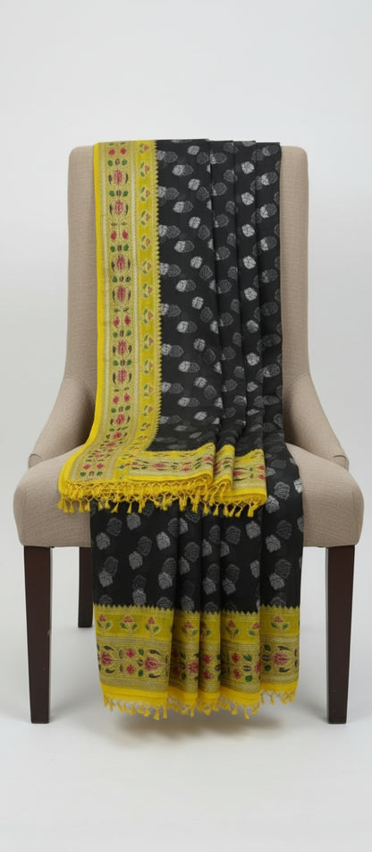 Semi Banarasi Dark Grey Saree