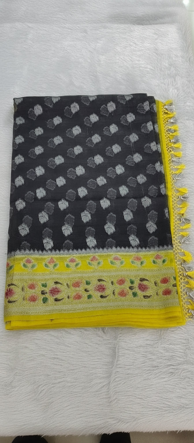 Semi Banarasi Dark Grey Saree