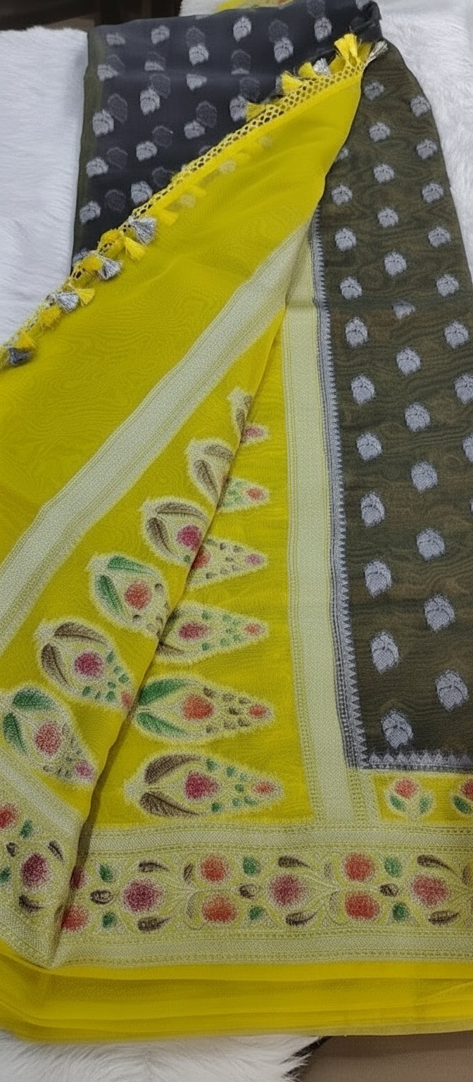 Semi Banarasi Dark Grey Saree