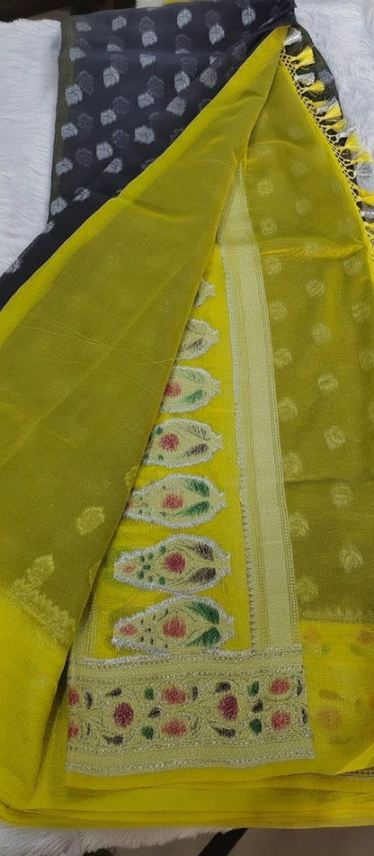 Semi Banarasi Dark Grey Saree