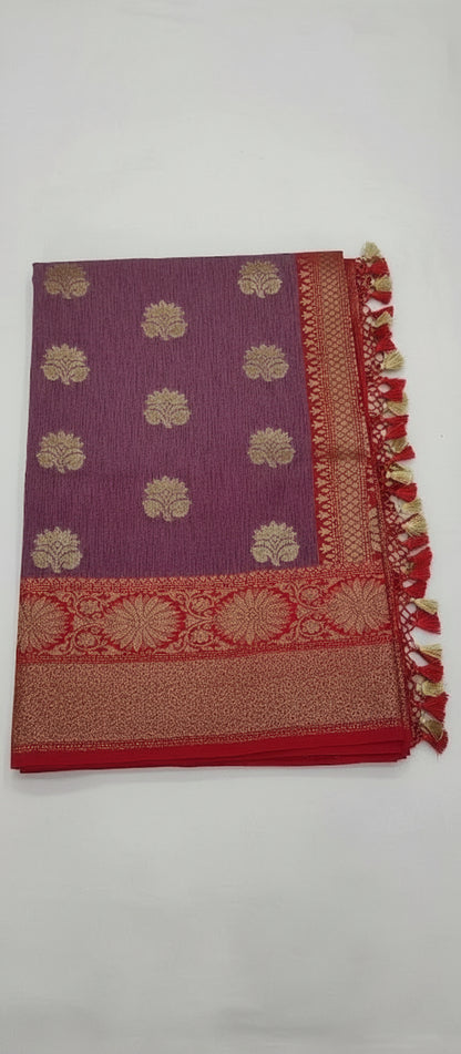 Purple Semi Banarasi Saree
