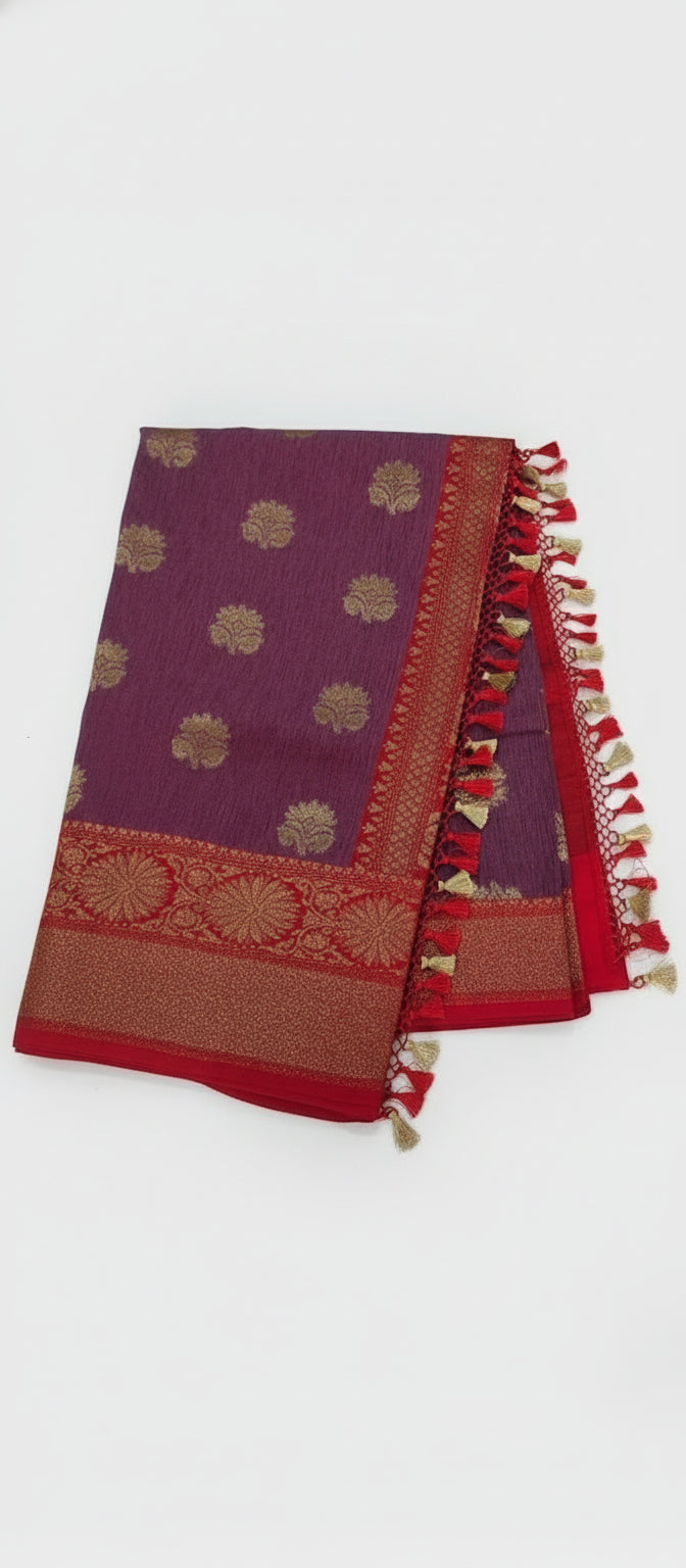 Purple Semi Banarasi Saree
