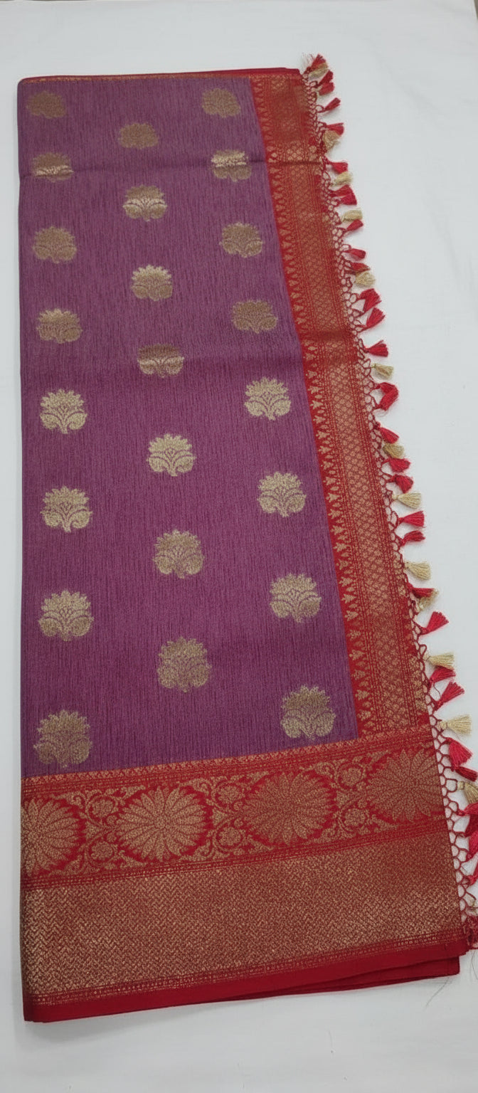 Purple Semi Banarasi Saree