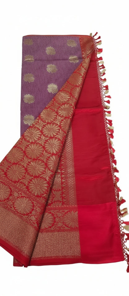 Purple Semi Banarasi Saree