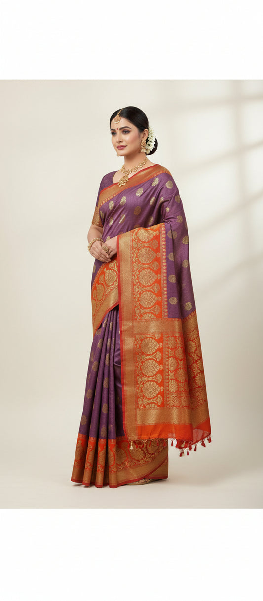 Purple Semi Banarasi Saree