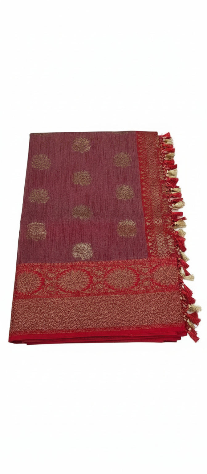 Rusty Pink Semi Banarasi Saree