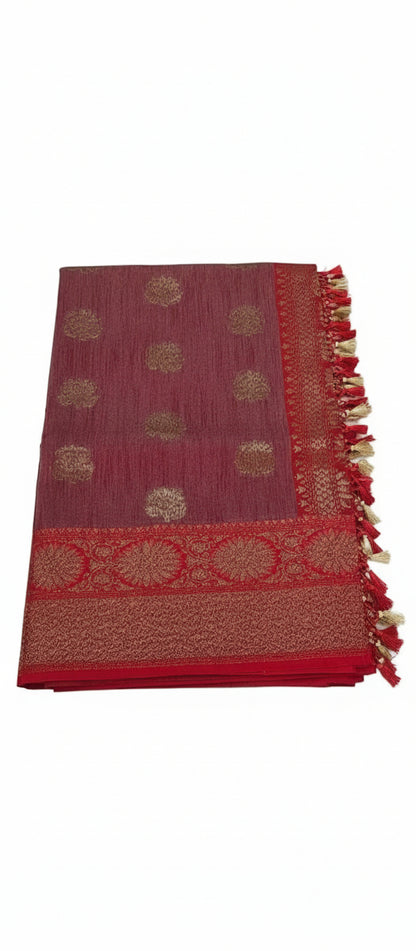 Rusty Pink Semi Banarasi Saree