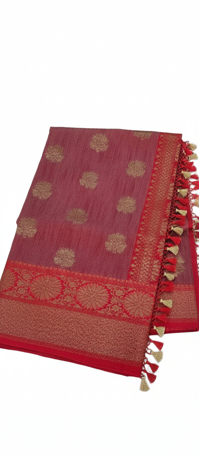 Rusty Pink Semi Banarasi Saree