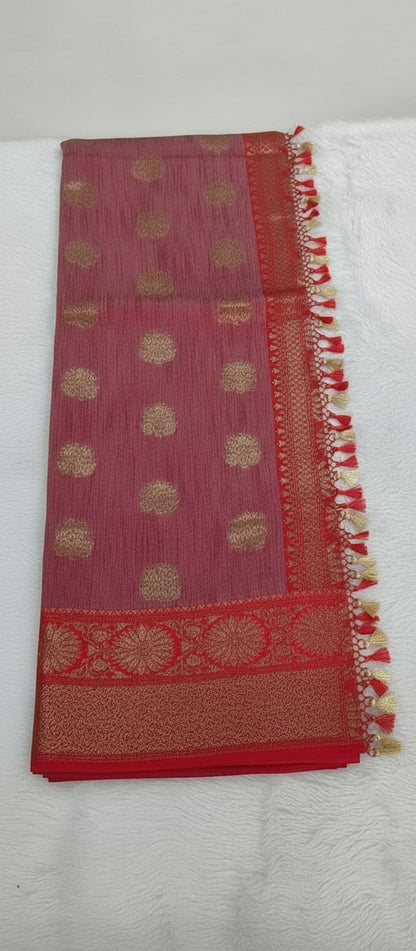 Rusty Pink Semi Banarasi Saree