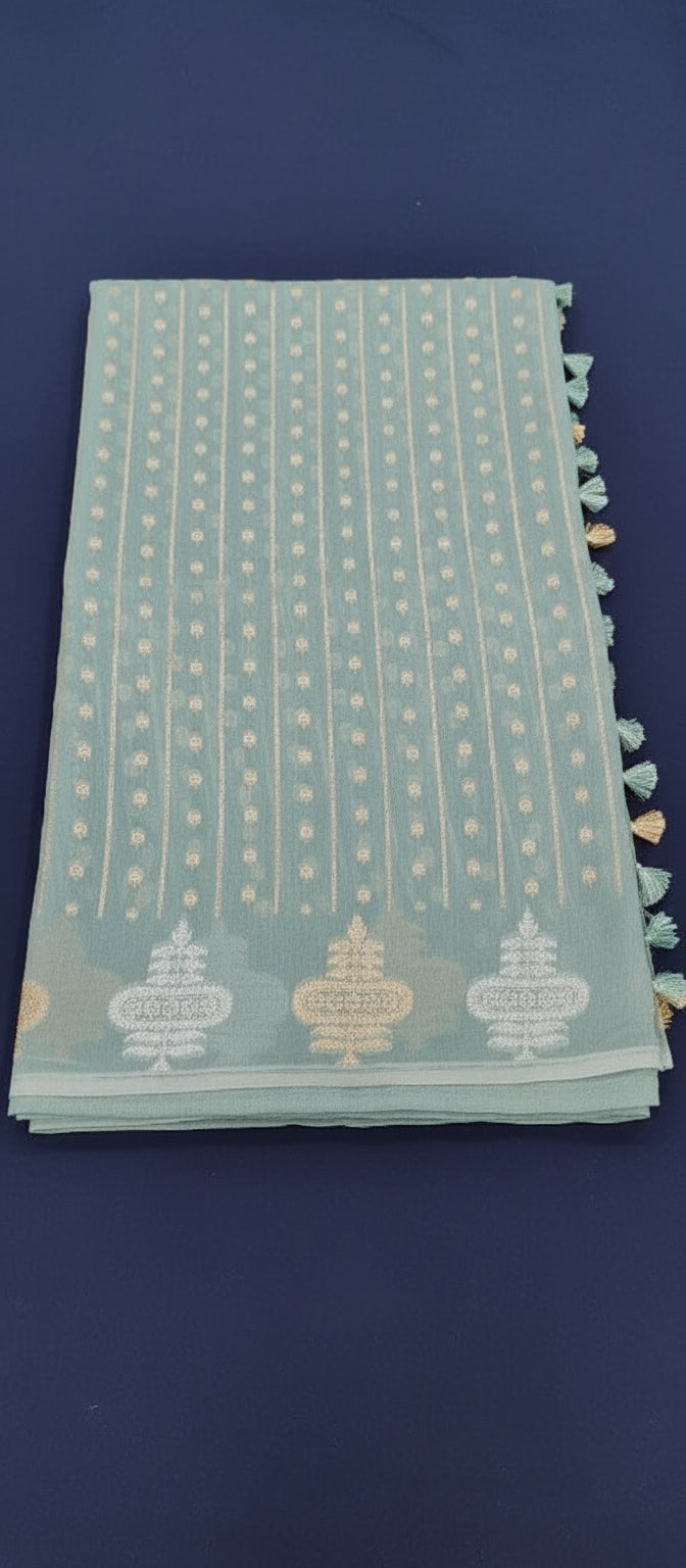Light Pastel Blue Raw Mango Silk Saree