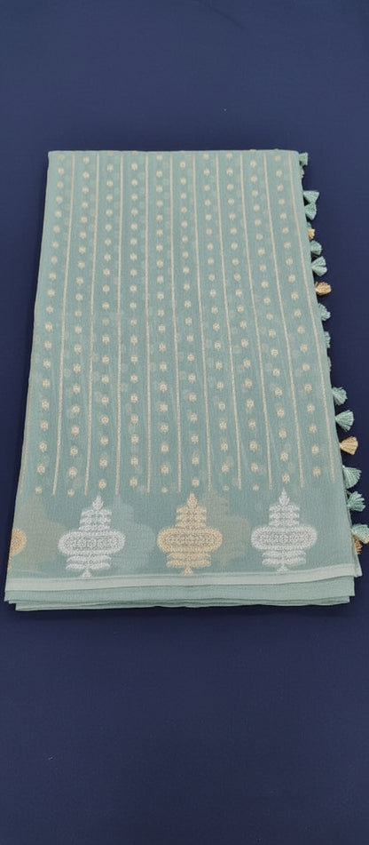 Light Pastel Blue Raw Mango Silk Saree