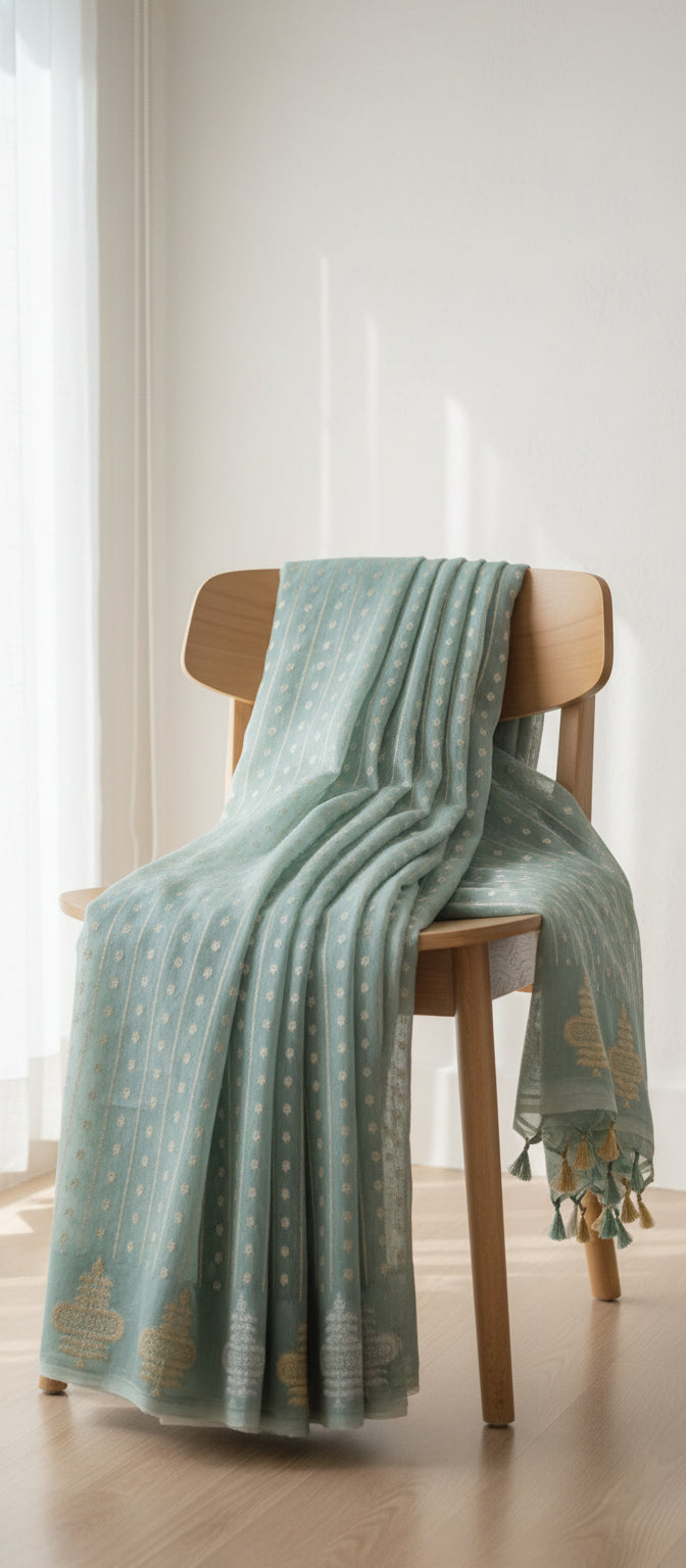 Light Pastel Blue Raw Mango Silk Saree